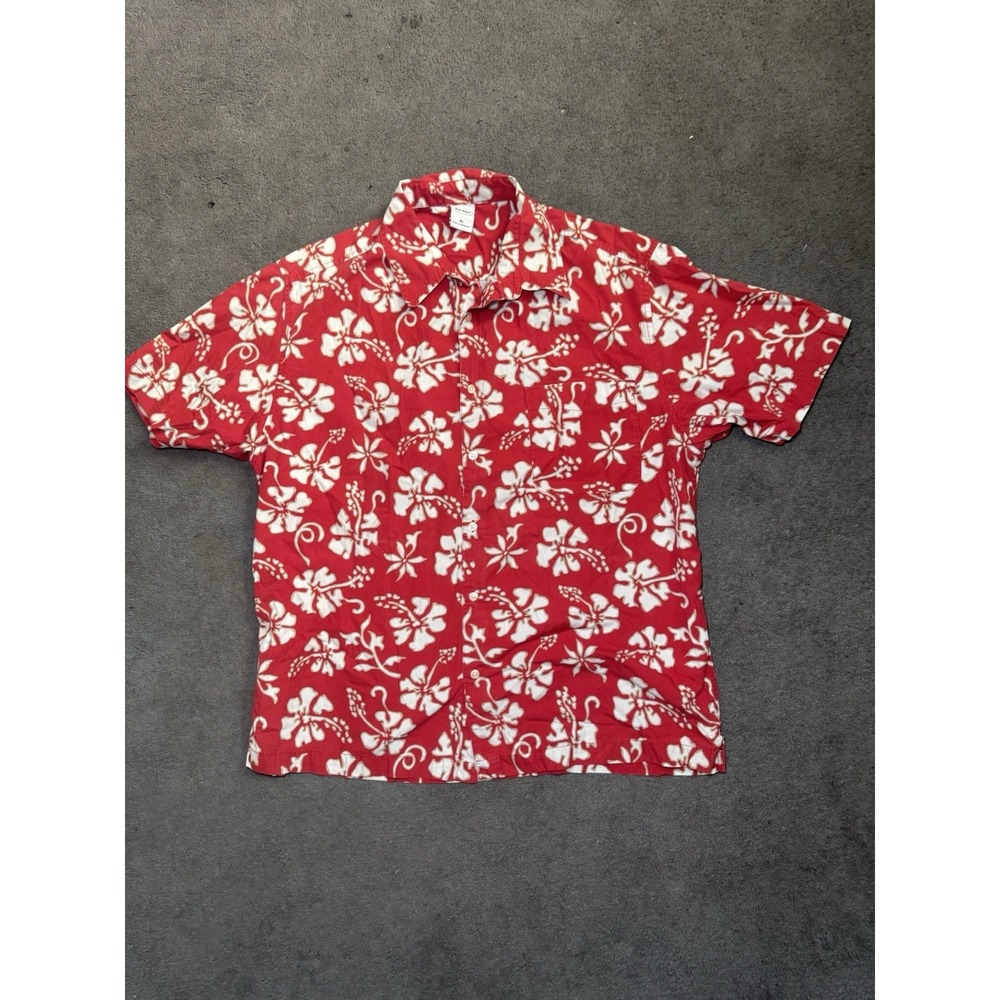 Old‎ Navy Hawaiian Shirt Mens XL Red Floral Aloha Camp Button Up Y2K